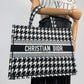 Second hand Dior Book Tote Medium Embroidery Canvas Bag Macro Pied - de - Poule Black & White - Tabita Bags