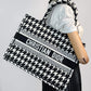 Second hand Dior Book Tote Medium Embroidery Canvas Bag Macro Pied - de - Poule Black & White - Tabita Bags