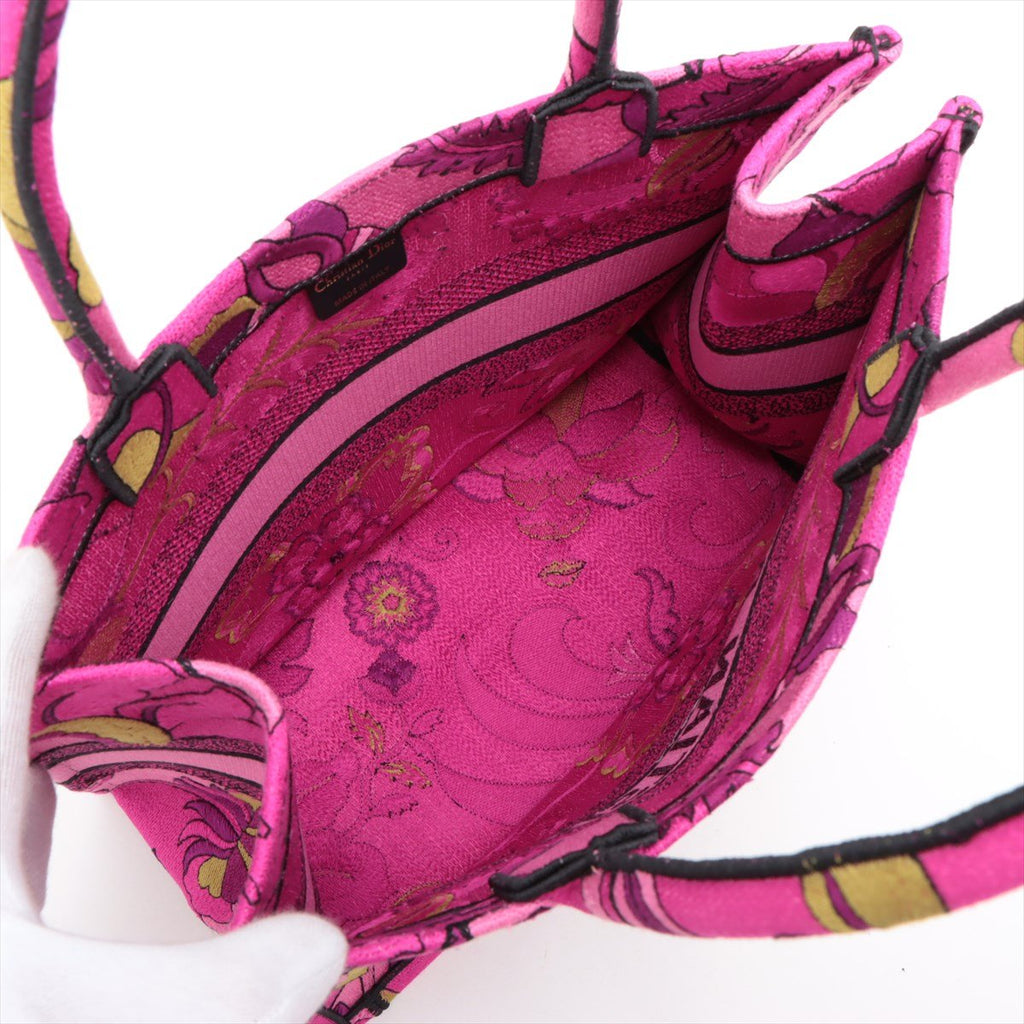 Second hand Dior Book Tote Medium Embroidery Canvas Bag Pink - Tabita Bags