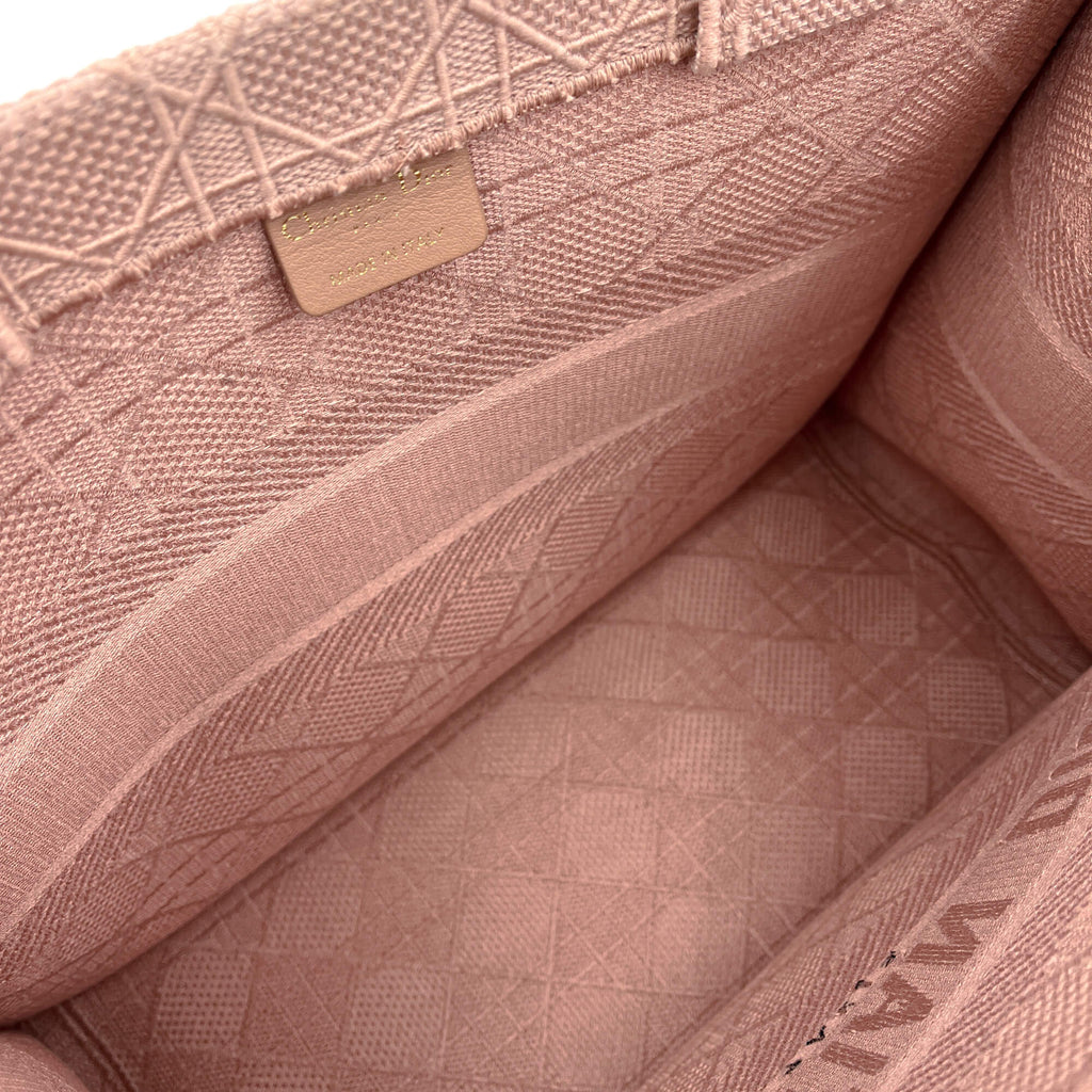 Second hand Dior Book Tote Medium Embroidery Canvas Bag Pink - Tabita Bags