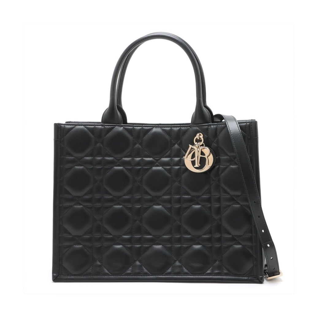 Second hand Dior Book Tote Medium Leather Macrocannage Handbag Black - Tabita Bags