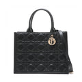 Second hand Dior Book Tote Medium Leather Macrocannage Handbag Black - Tabita Bags
