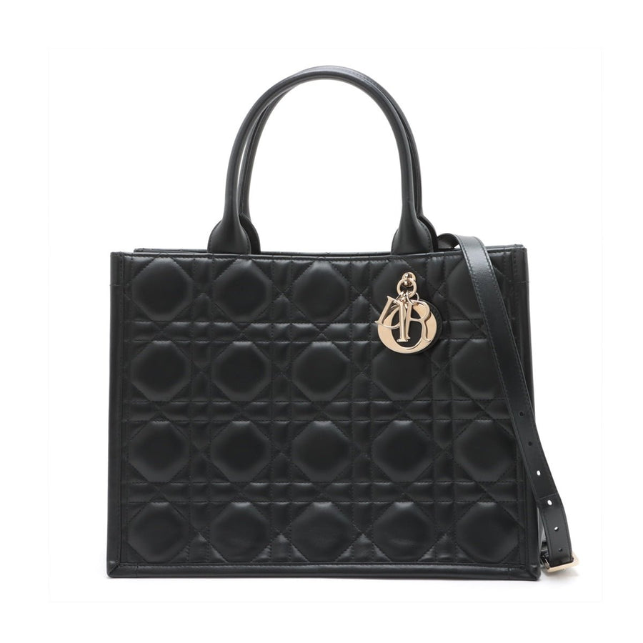 Second hand Dior Book Tote Medium Leather Macrocannage Handbag Black - Tabita Bags