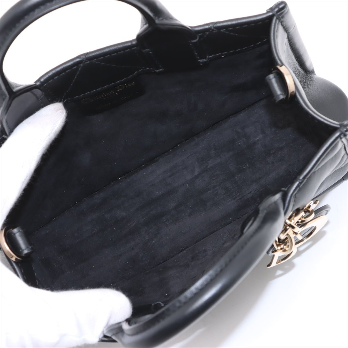 Second hand Dior Book Tote Mini Leather Macrocannage Handbag Black - Tabita Bags
