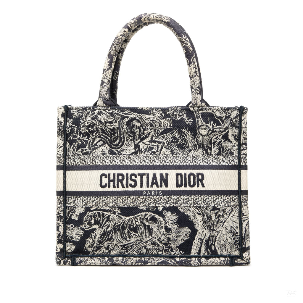 Second hand Dior Book Tote Small Embroidery Canvas Tote Bag Dioriviera Toile De Jouy Blue - Tabita Bags