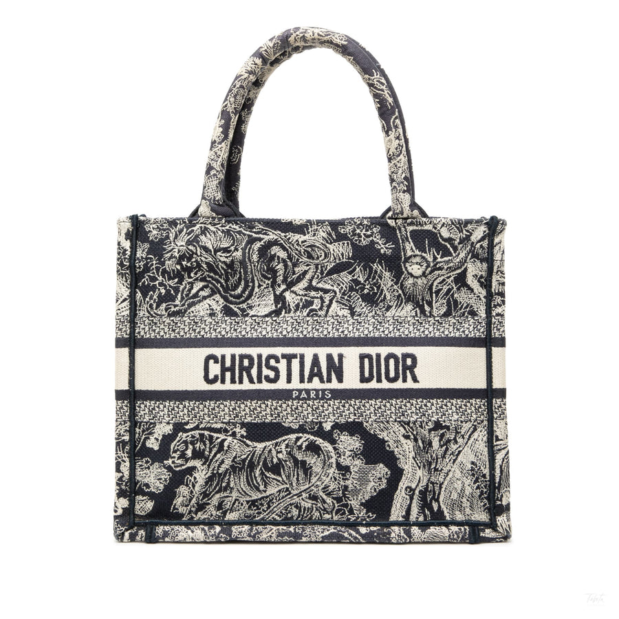 Second hand Dior Book Tote Small Embroidery Canvas Tote Bag Dioriviera Toile De Jouy Blue - Tabita Bags