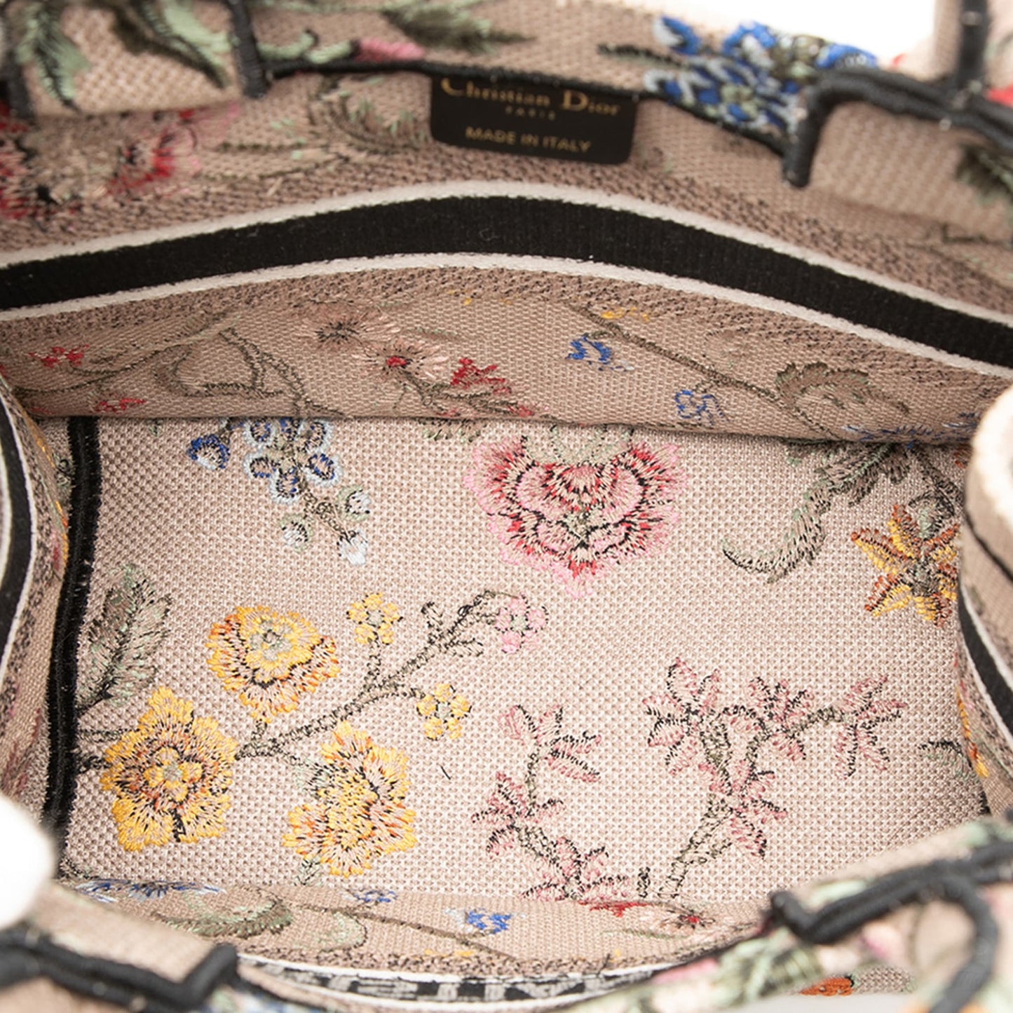 Second hand Dior Book Tote Small Embroidery Canvas Tote Bag Petites Fleurs Brown - Tabita Bags