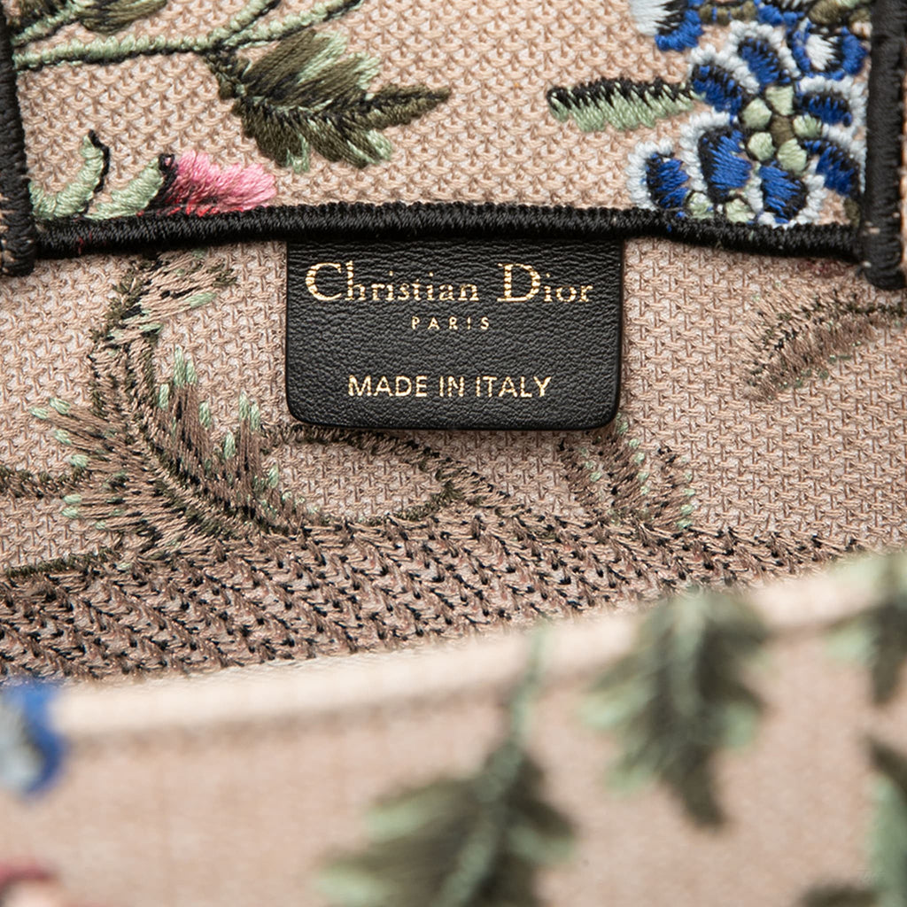 Second hand Dior Book Tote Small Embroidery Canvas Tote Bag Petites Fleurs Brown - Tabita Bags