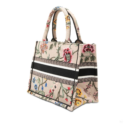 Second hand Dior Book Tote Small Embroidery Canvas Tote Bag Petites Fleurs Brown - Tabita Bags