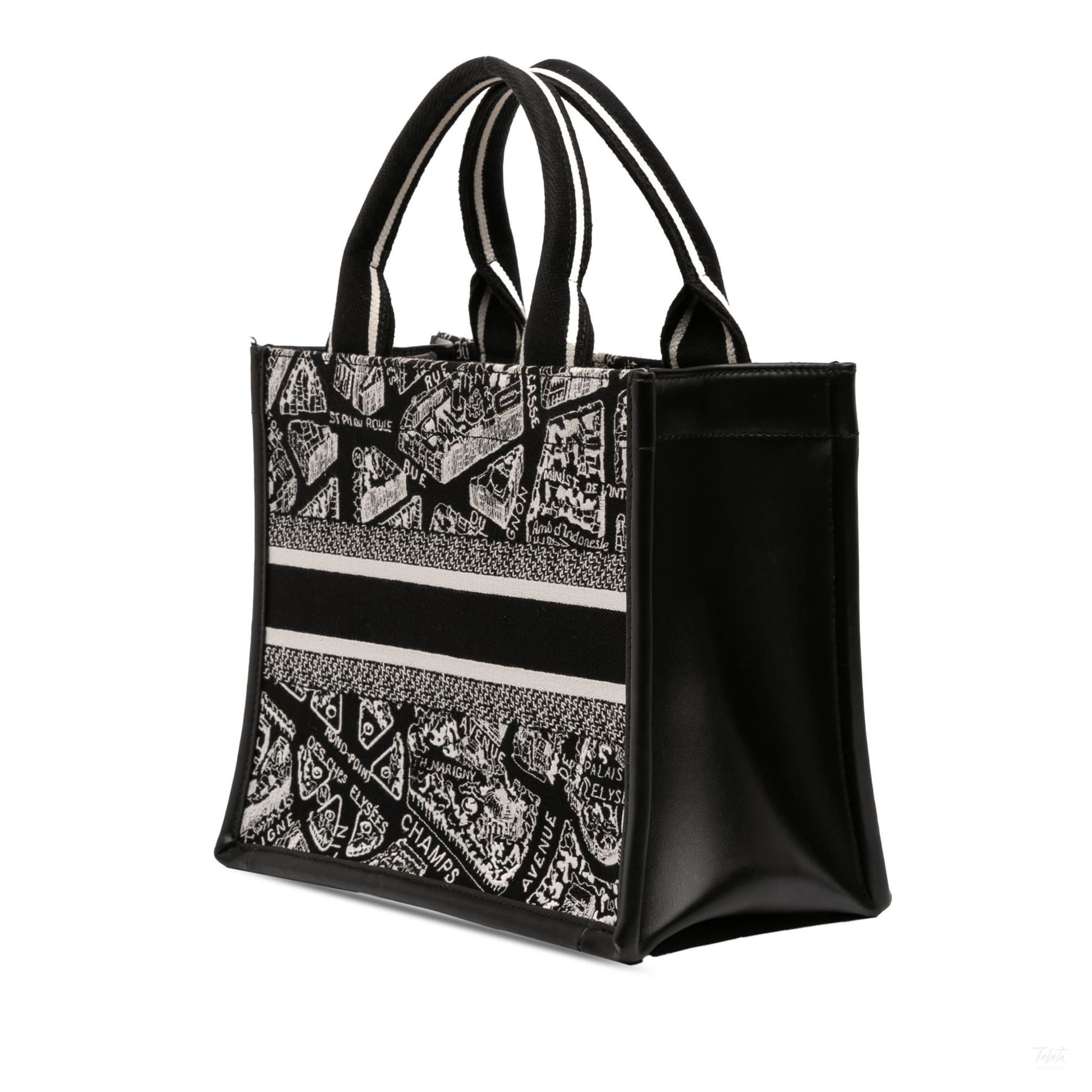 Second hand Dior Book Tote Small Embroidery Canvas Tote Bag Plan De Paris Black - Tabita Bags