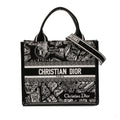 Second hand Dior Book Tote Small Embroidery Canvas Tote Bag Plan De Paris Black - Tabita Bags