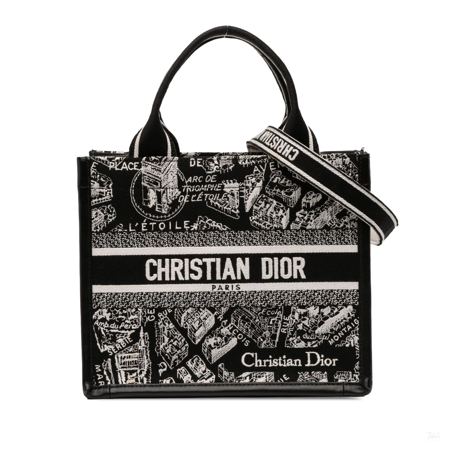 Second hand Dior Book Tote Small Embroidery Canvas Tote Bag Plan De Paris Black - Tabita Bags