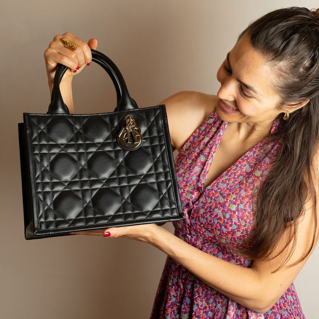 Second hand Dior Book Tote Small Leather Macrocannage Handbag Black - Tabita Bags