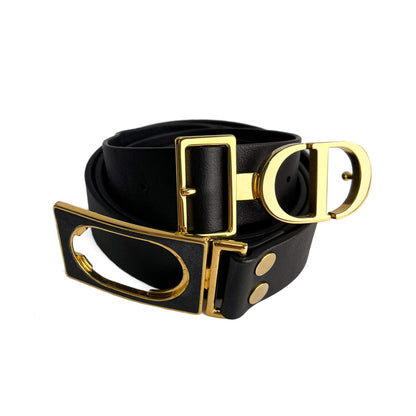 Second hand Dior CD Leather Medium Belt 90 Black - Tabita Bags