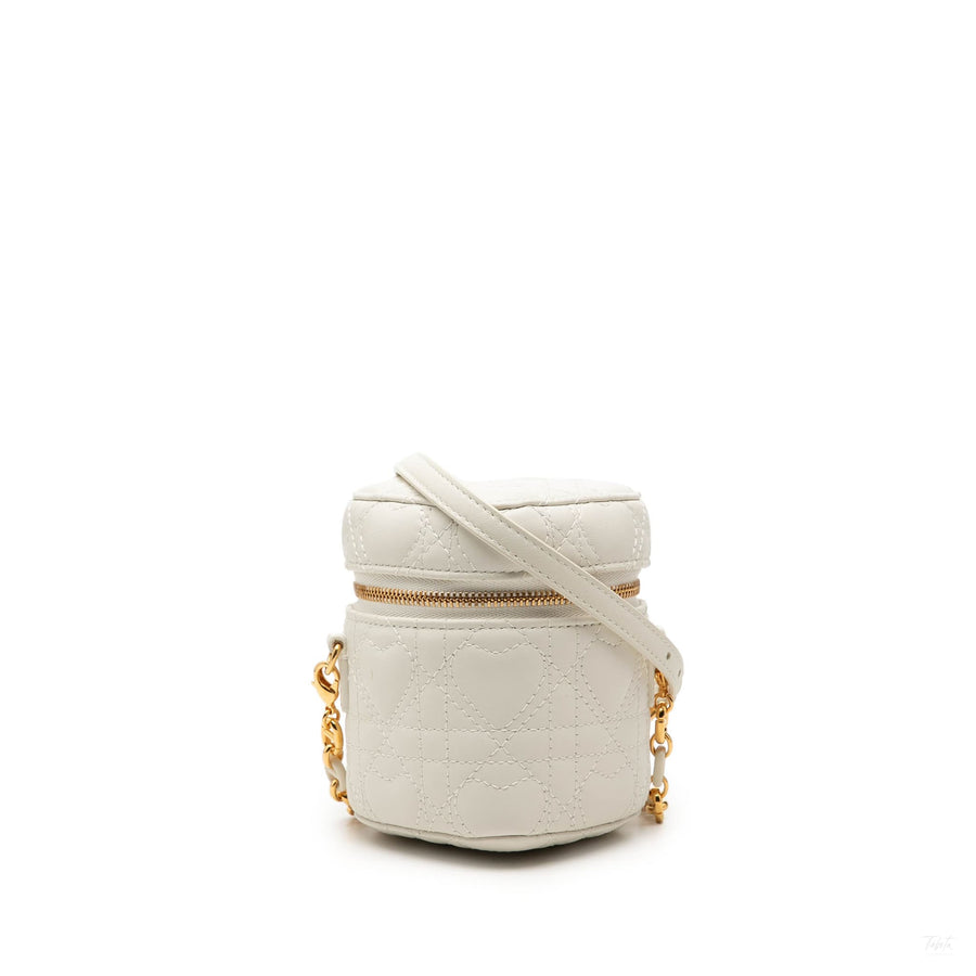 Second hand Dior DiorAmour Micro Lambskin Leather Cannage Vanity Case Handbag White - Tabita Bags