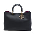 Second hand Dior Diorissimo Large Pebbled Calfskin Leather Satchel Handbag Black - Tabita Bags