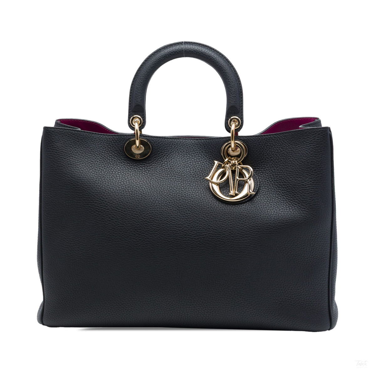 Second hand Dior Diorissimo Large Pebbled Calfskin Leather Satchel Handbag Black - Tabita Bags