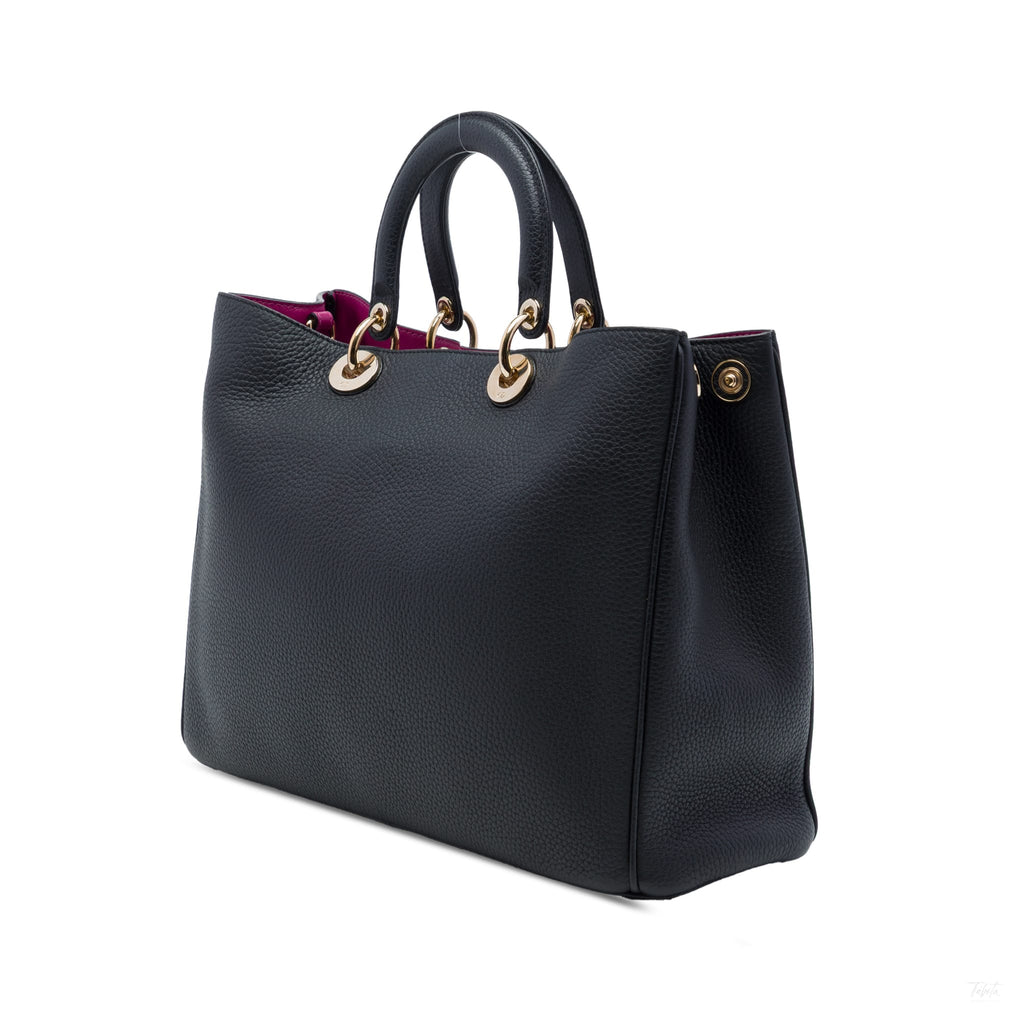 Second hand Dior Diorissimo Large Pebbled Calfskin Leather Satchel Handbag Black - Tabita Bags