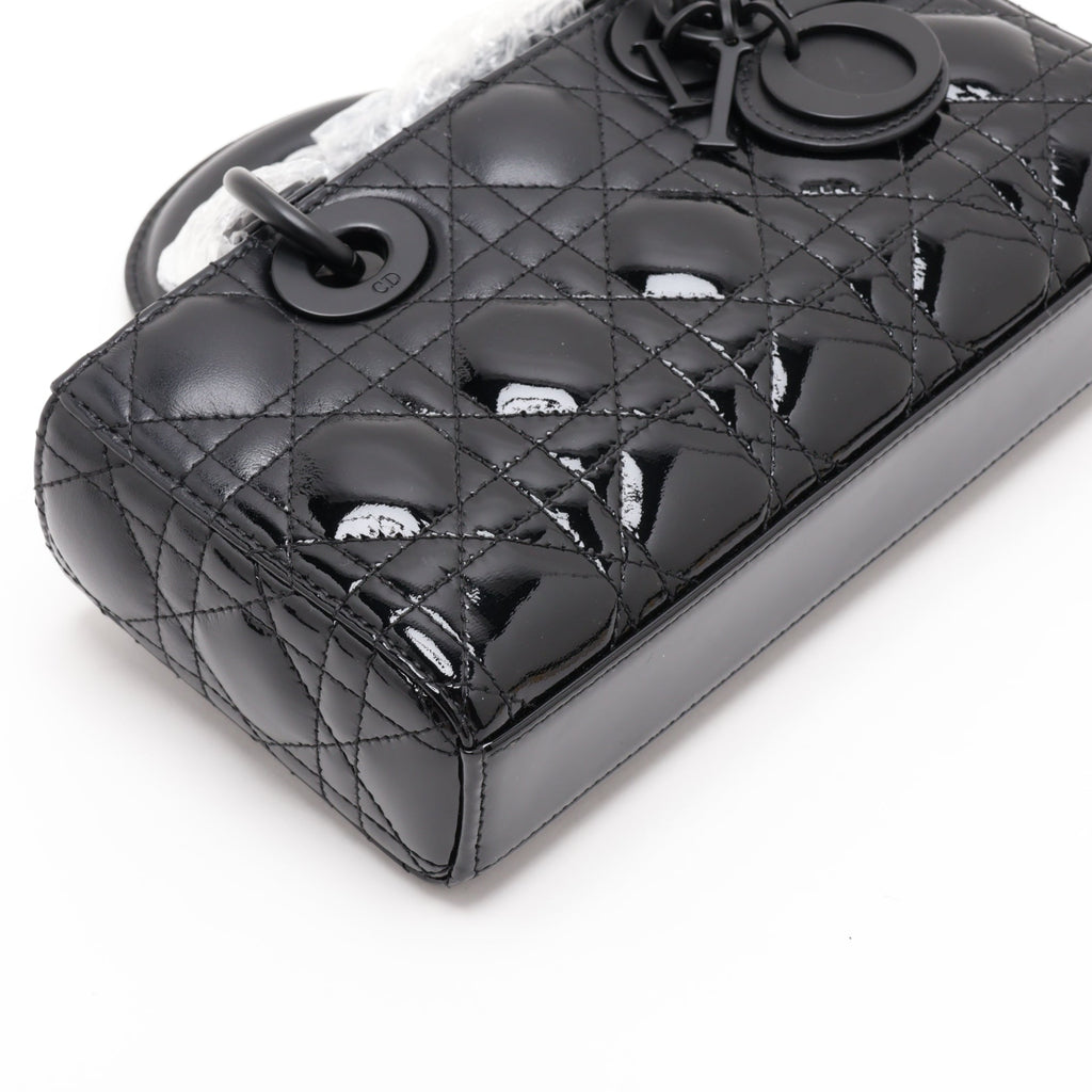 Second hand Dior Lady D-Joy Small Calfskin & Patent Cannage Top-handle Handbag Black - Tabita Bags