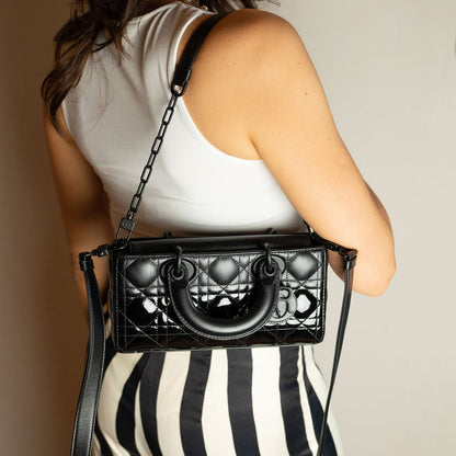 Second hand Dior Lady D-Joy Small Calfskin & Patent Cannage Top-handle Handbag Black - Tabita Bags