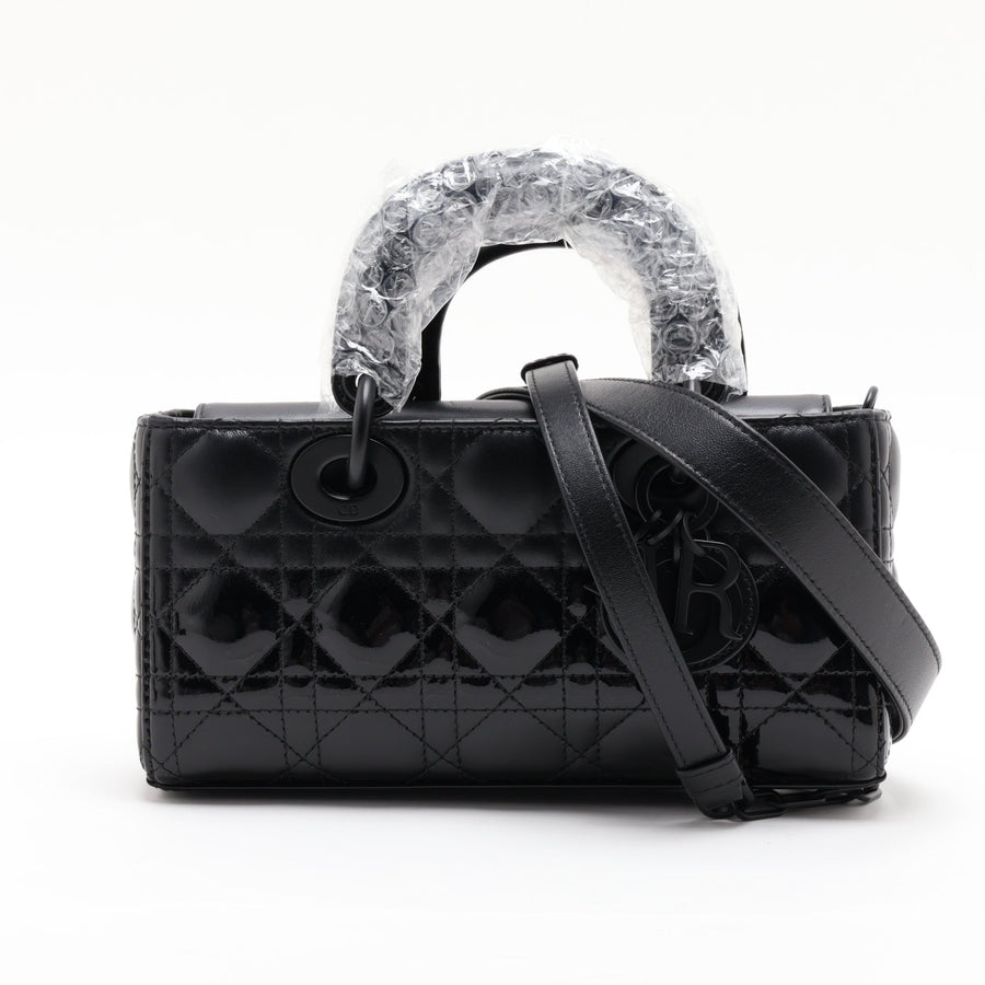 Second hand Dior Lady D-Joy Small Calfskin & Patent Cannage Top-handle Handbag Black - Tabita Bags