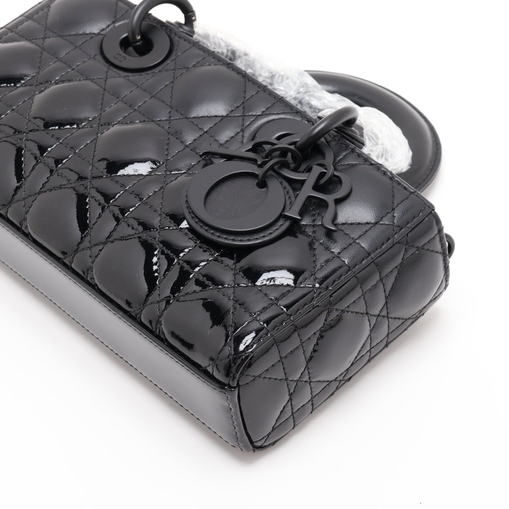 Second hand Dior Lady D-Joy Small Calfskin & Patent Cannage Top-handle Handbag Black - Tabita Bags