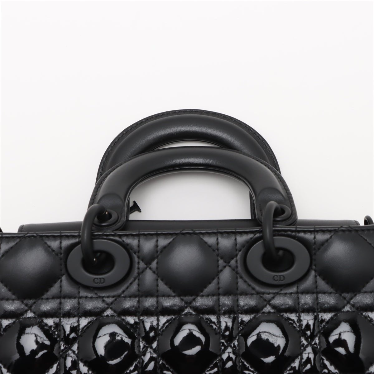 Second hand Dior Lady D-Joy Small Calfskin & Patent Cannage Top-handle Handbag Black - Tabita Bags