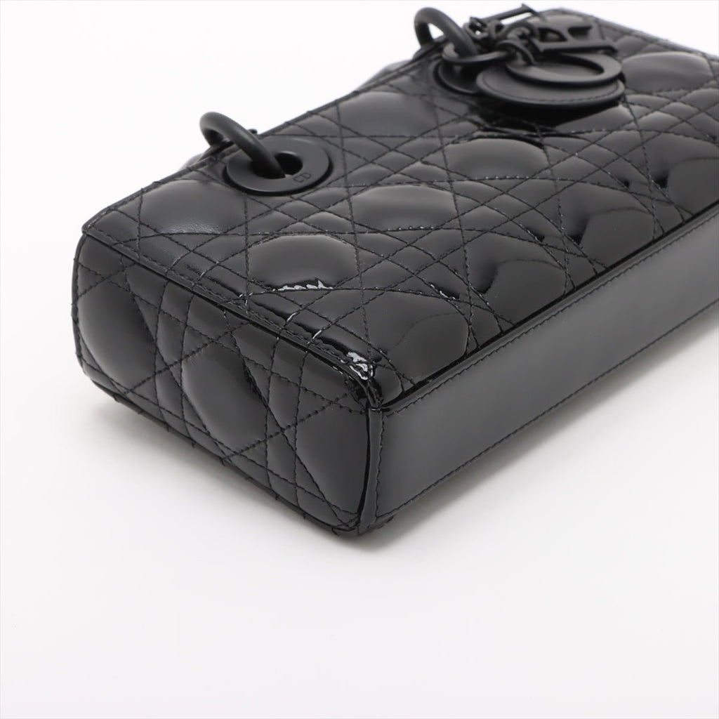 Second hand Dior Lady D-Joy Small Calfskin & Patent Cannage Top-handle Handbag Black - Tabita Bags