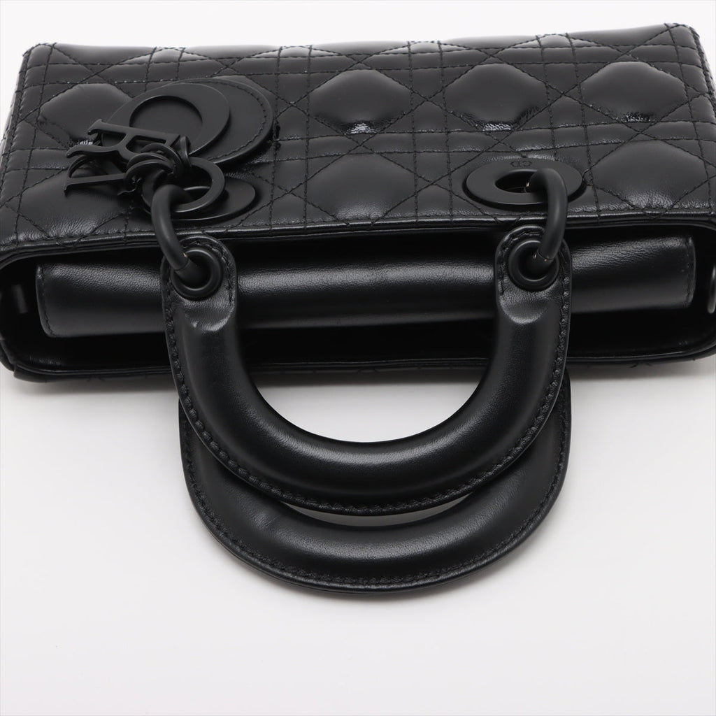 Second hand Dior Lady D-Joy Small Calfskin & Patent Cannage Top-handle Handbag Black - Tabita Bags