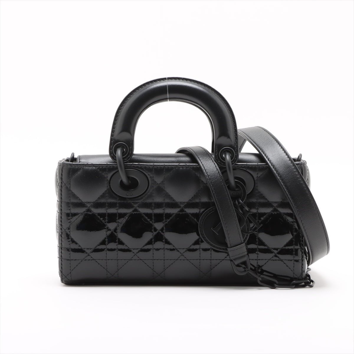 Second hand Dior Lady D-Joy Small Calfskin & Patent Cannage Top-handle Handbag Black - Tabita Bags