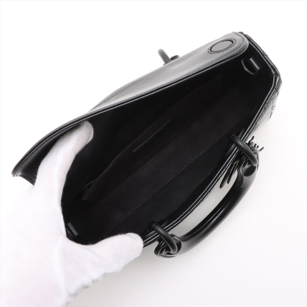 Second hand Dior Lady D-Joy Small Calfskin & Patent Cannage Top-handle Handbag Black - Tabita Bags