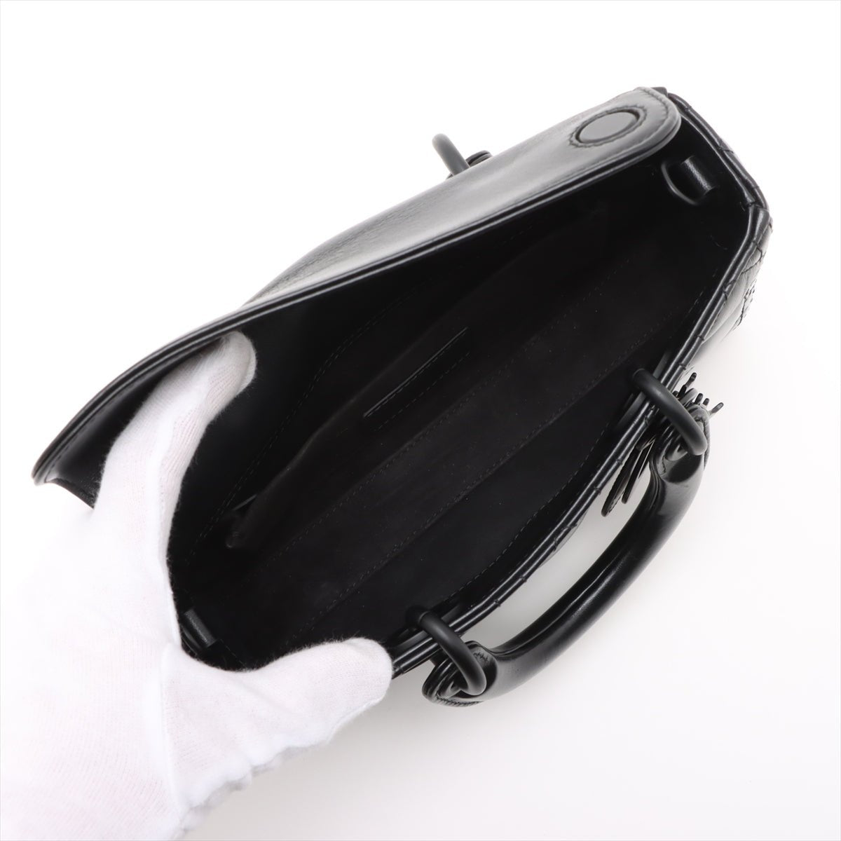 Second hand Dior Lady D-Joy Small Calfskin & Patent Cannage Top-handle Handbag Black - Tabita Bags