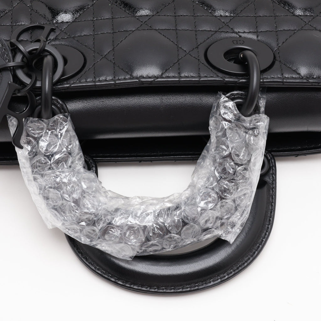 Second hand Dior Lady D-Joy Small Calfskin & Patent Cannage Top-handle Handbag Black - Tabita Bags