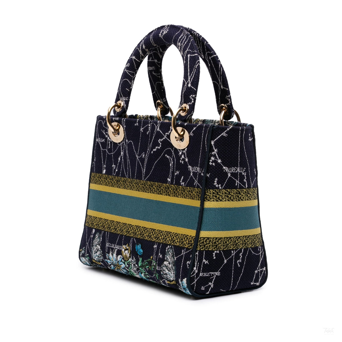 Second hand Dior Lady D-Lite Medium Canvas Embroidery Tote Handbag Blue - Tabita Bags