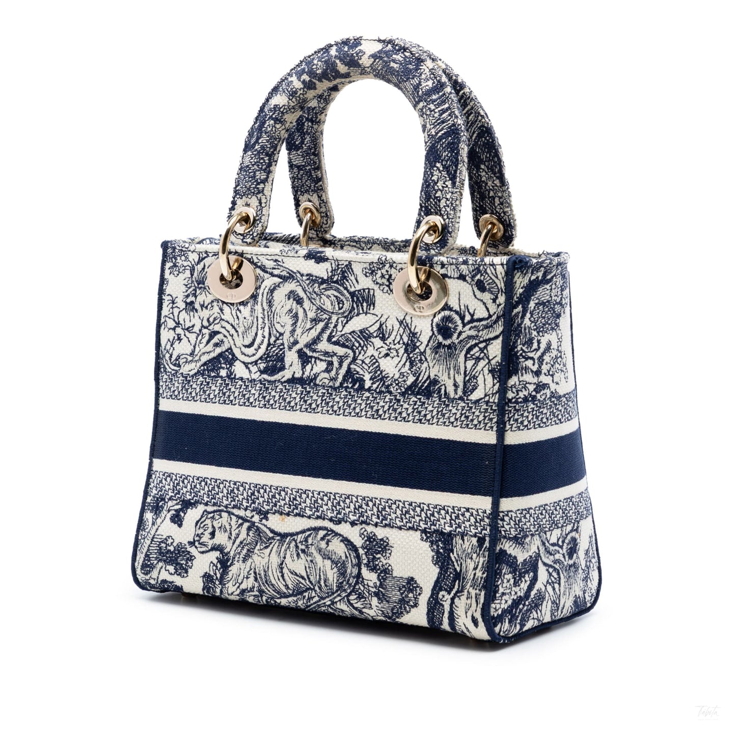 Second hand Dior Lady D - Lite Medium Canvas Embroidery Tote Handbag Blue - Tabita Bags