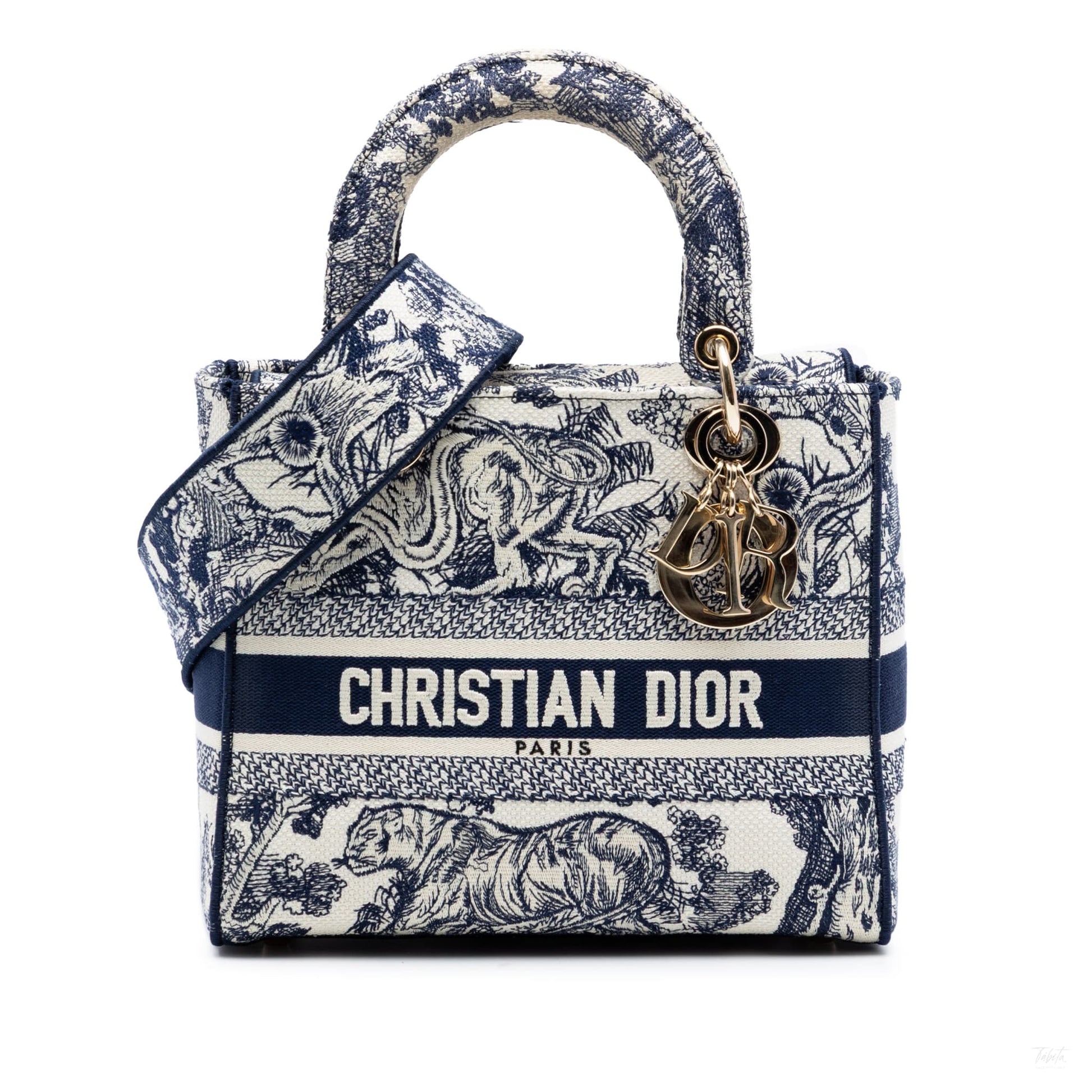 Second hand Dior Lady D - Lite Medium Canvas Embroidery Tote Handbag Blue - Tabita Bags