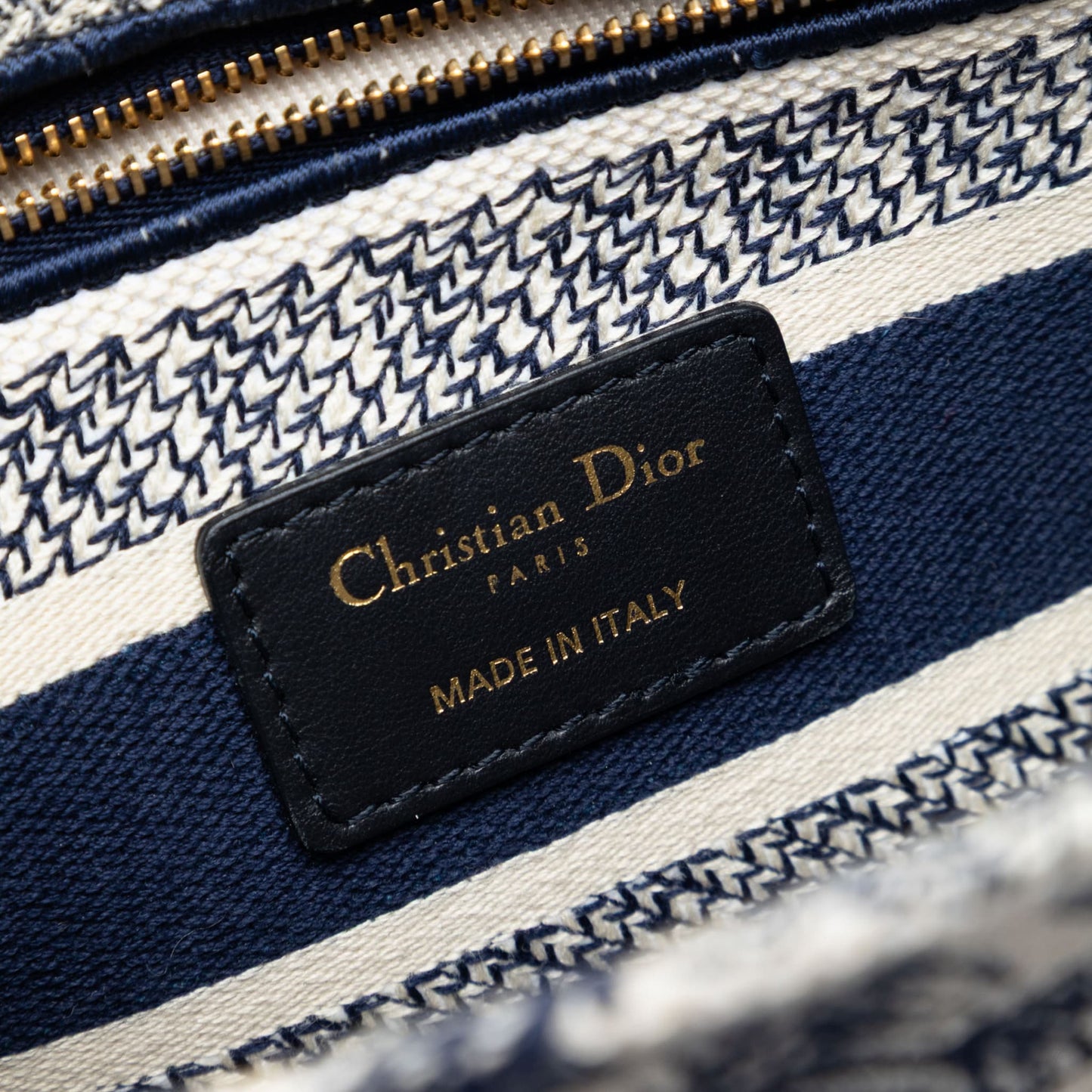 Second hand Dior Lady D - Lite Medium Canvas Embroidery Tote Handbag Blue - Tabita Bags
