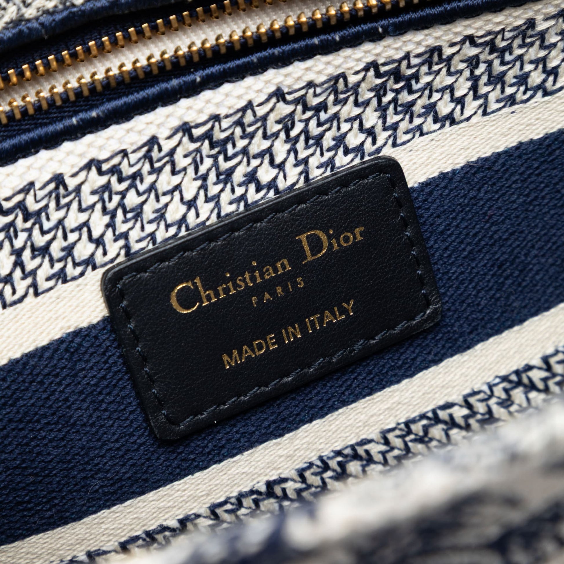 Second hand Dior Lady D - Lite Medium Canvas Embroidery Tote Handbag Blue - Tabita Bags