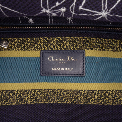 Second hand Dior Lady D-Lite Medium Canvas Embroidery Tote Handbag Blue - Tabita Bags