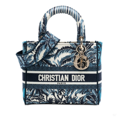 Second hand Dior Lady D - Lite Medium Canvas Embroidery Tote Handbag Palm Tree Toile De Jouy Blue - Tabita Bags