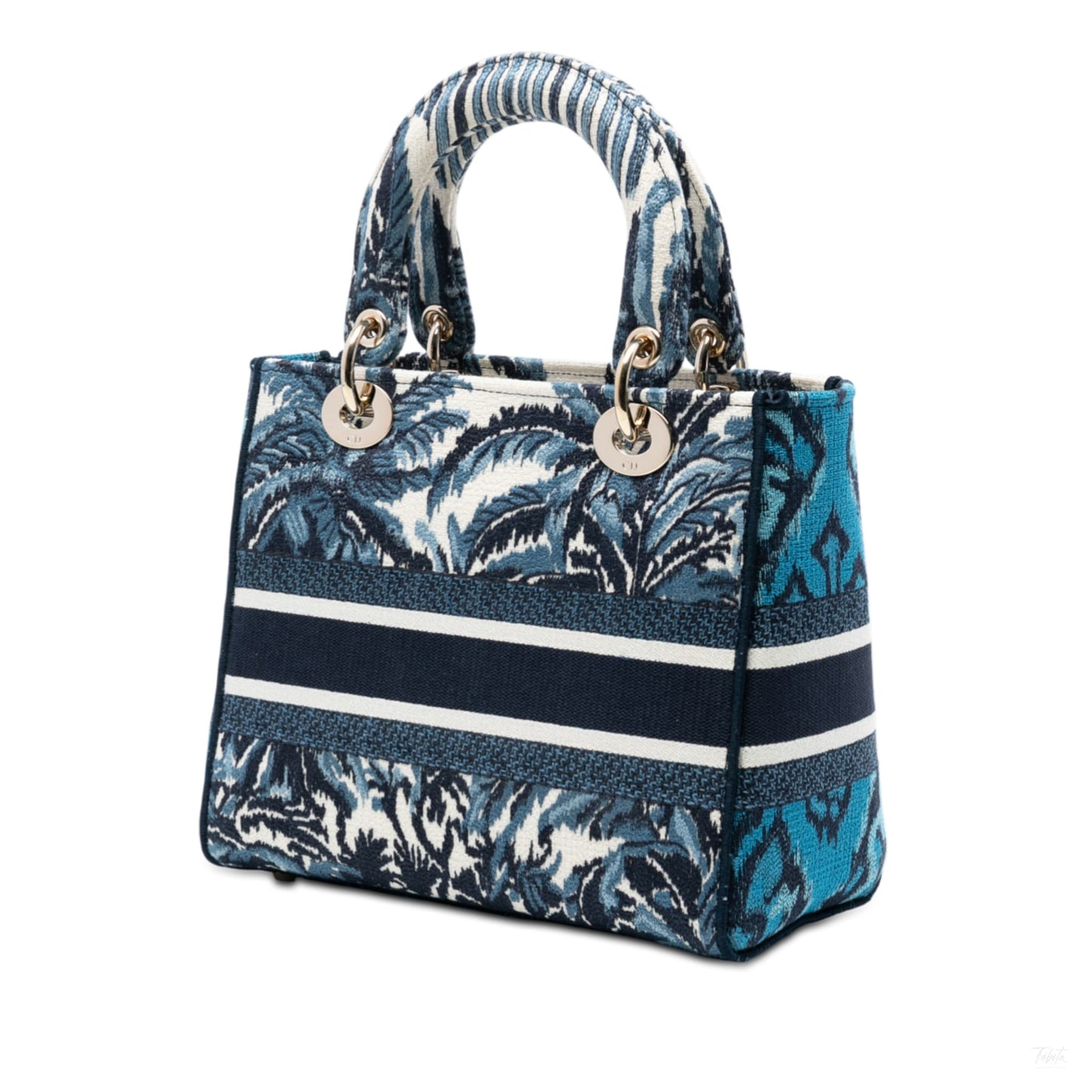 Second hand Dior Lady D - Lite Medium Canvas Embroidery Tote Handbag Palm Tree Toile De Jouy Blue - Tabita Bags