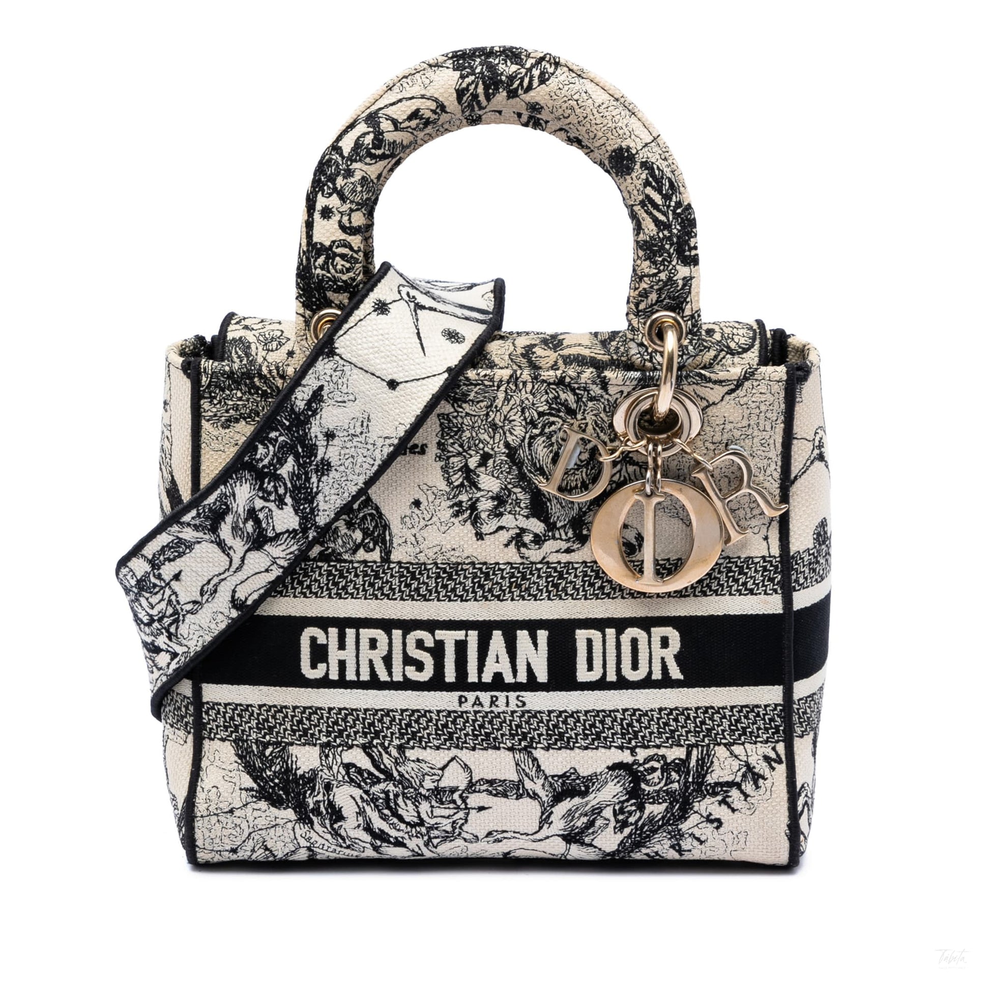 Second hand Dior Lady D - Lite Medium Canvas Embroidery Tote Handbag Zodiac White - Tabita Bags