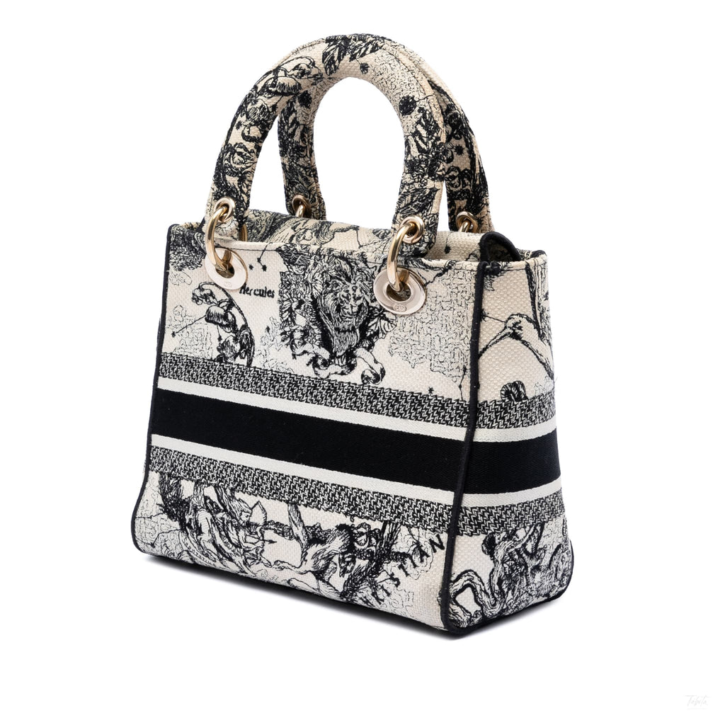 Second hand Dior Lady D - Lite Medium Canvas Embroidery Tote Handbag Zodiac White - Tabita Bags