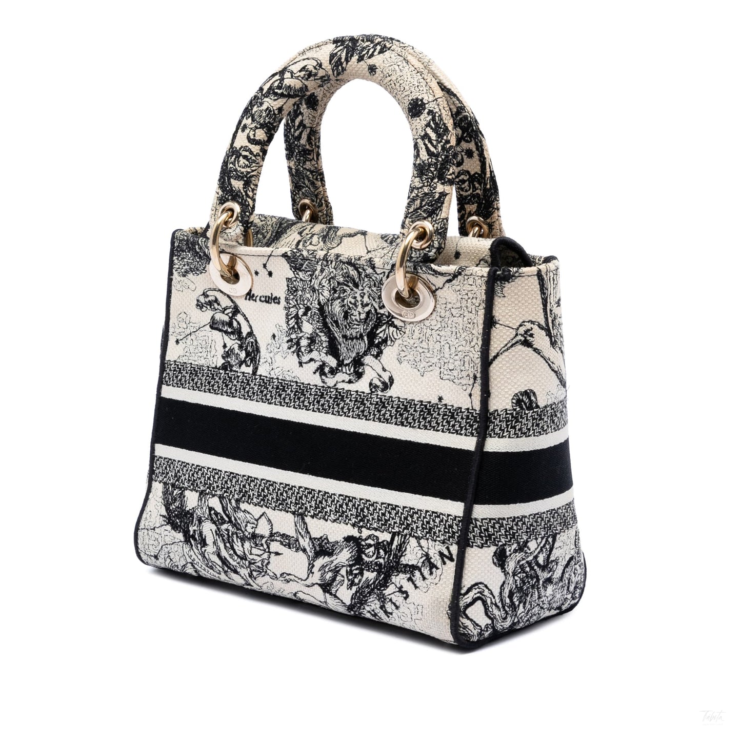 Second hand Dior Lady D - Lite Medium Canvas Embroidery Tote Handbag Zodiac White - Tabita Bags