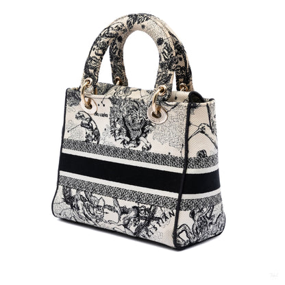 Second hand Dior Lady D - Lite Medium Canvas Embroidery Tote Handbag Zodiac White - Tabita Bags
