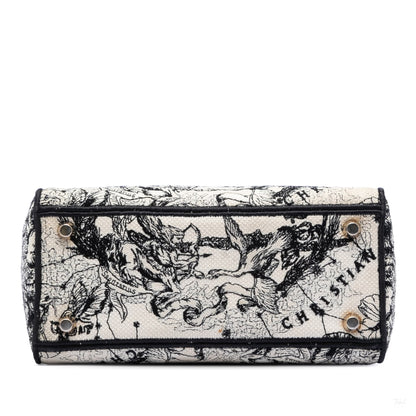 Second hand Dior Lady D - Lite Medium Canvas Embroidery Tote Handbag Zodiac White - Tabita Bags