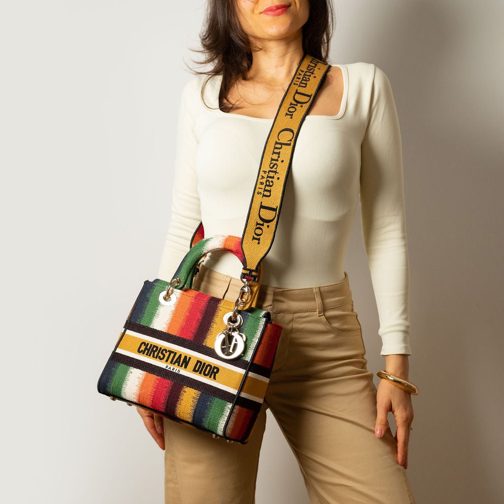Second hand Dior Lady D - Lite Medium Embroidery Canvas 2 - Ways Tote Bag Multicolor - Tabita Bags