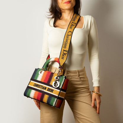 Second hand Dior Lady D - Lite Medium Embroidery Canvas 2 - Ways Tote Bag Multicolor - Tabita Bags