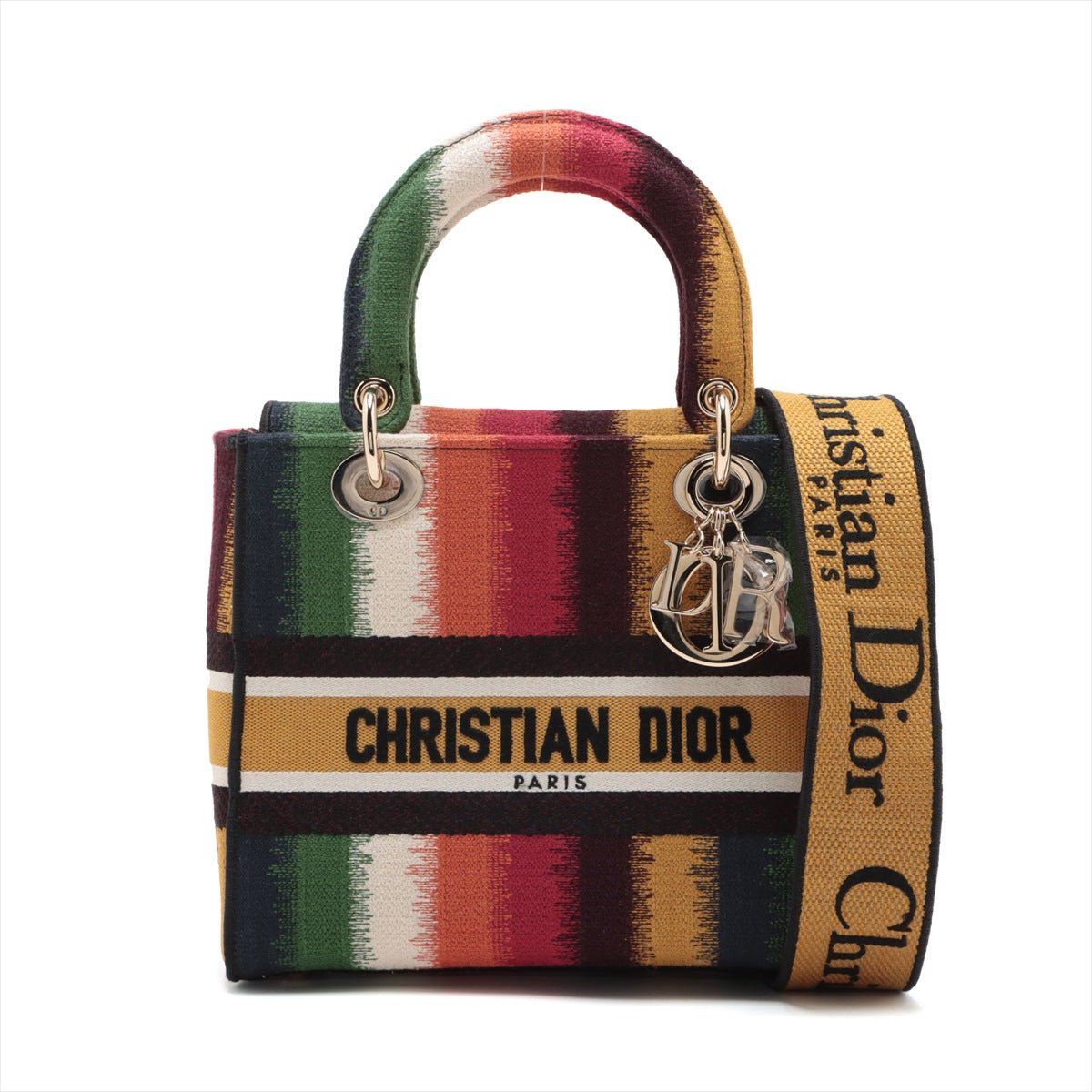 Second hand Dior Lady D-Lite Medium Embroidery Canvas 2-Ways Tote Bag Multicolor - Tabita Bags