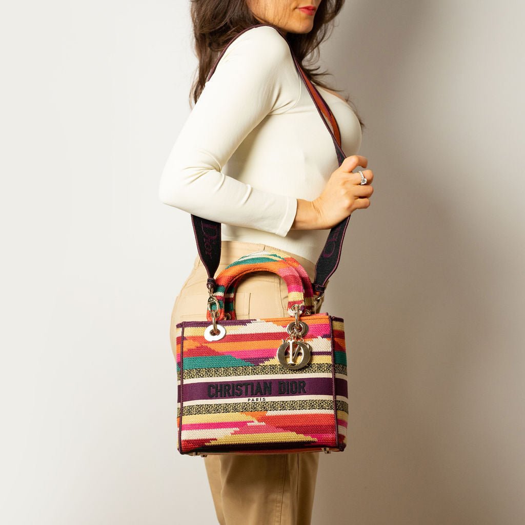 Second hand Dior Lady D - Lite Medium Embroidery Canvas 2 - Ways Tote Bag Multicolor - Tabita Bags